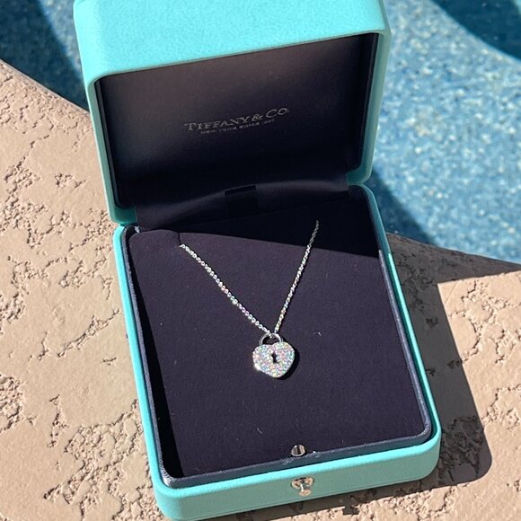 Tiffany & Co. Jewelry - Tiffany & Co. Necklace Platinum Diamond Pave Heart Lock Pendant $4800 Stunning!!